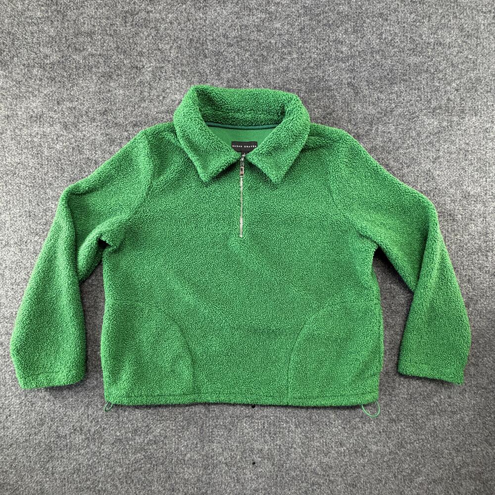 Susan Graver Jacket Womens Large Kelly Green Fleece 1/2 Zip Pockets